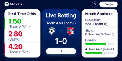 Antarmuka live betting MSports dengan odds real-time dan statistik pertandingan