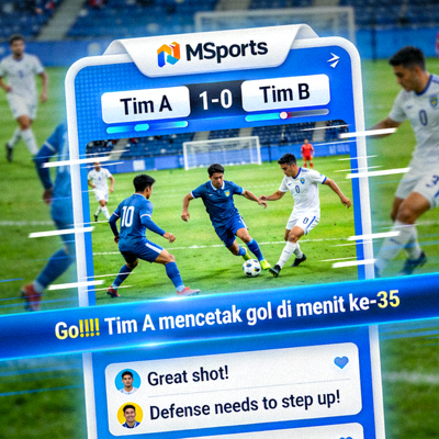 Live streaming pertandingan sepak bola di platform MSports dengan komentar real-time