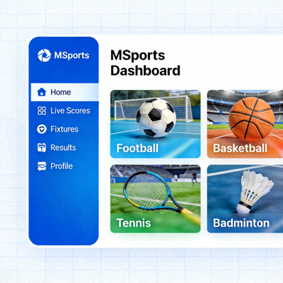 Tampilan utama dashboard MSports dengan berbagai pilihan olahraga dan menu navigasi